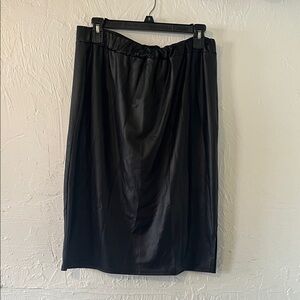 Zenobia Black Faux Leather Midi Skirt with Elastic Waistband